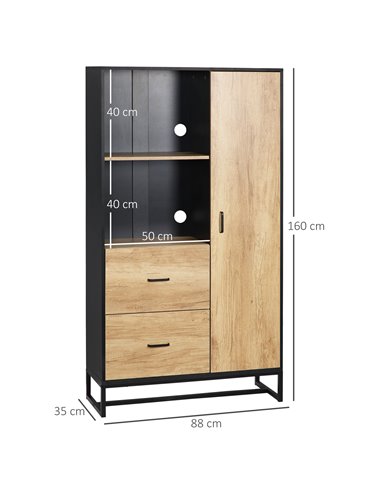 HOMCOM  Kitchen Cupboard, Freestanding Storage Cabinet, Natural & Black 835-883V00ND