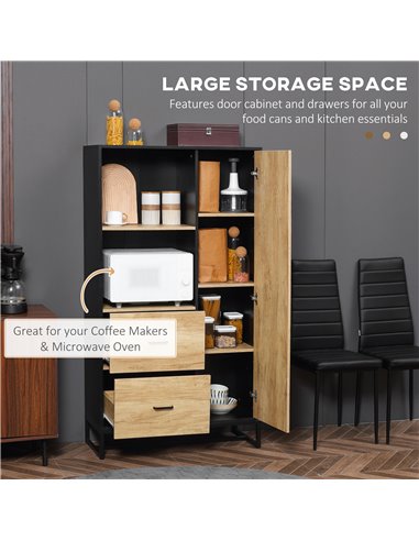 HOMCOM  Kitchen Cupboard, Freestanding Storage Cabinet, Natural & Black 835-883V00ND