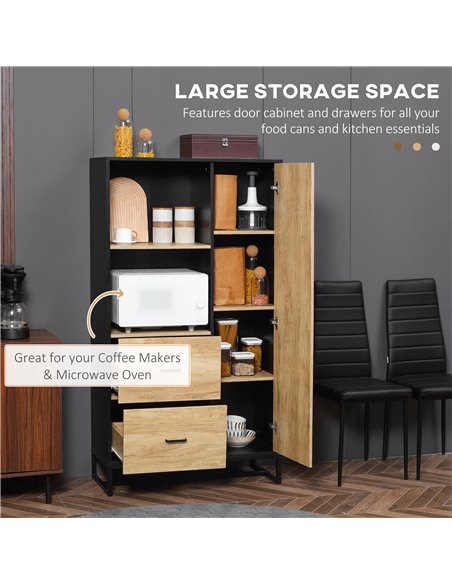 HOMCOM  Kitchen Cupboard, Freestanding Storage Cabinet, Natural & Black 835-883V00ND - pic 43251 | FastDaddyshop