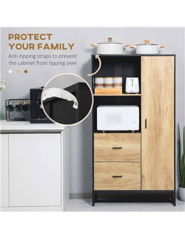 HOMCOM  Kitchen Cupboard, Freestanding Storage Cabinet with Soft Close Door, Microwave Stand with Adjustable Shelves and Drawers