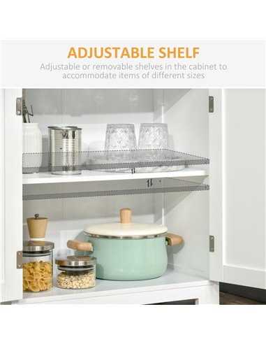 HOMCOM Freestanding Kitchen Cupboard, 4-Door Storage Cabinet with Adjustable Shelf and Glass Doors for Dining Room, Living Room,