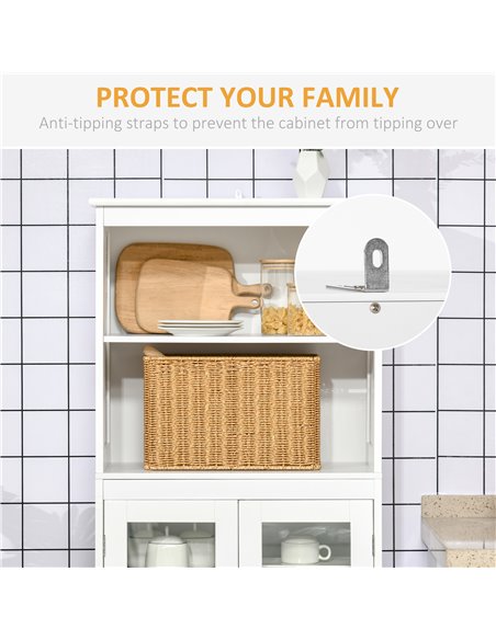 HOMCOM Freestanding Kitchen Cupboard, 4-Door Storage Cabinet with Adjustable Shelf and Glass Doors for Dining Room, Living Room, - pic 43262 | FastDaddyshop