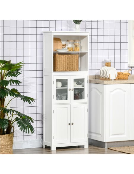 HOMCOM Freestanding Kitchen Cupboard, 4-Door Storage Cabinet with Adjustable Shelf and Glass Doors for Dining Room, Living Room, - pic 43265 | FastDaddyshop