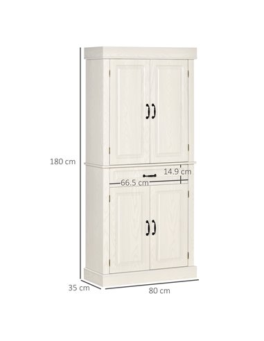 HOMCOM Kitchen Cupboard with 4 Doors, Storage Cabinet, White Wood Grain 835-346V01