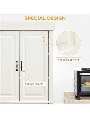 HOMCOM Kitchen Cupboard with 4 Doors, Storage Cabinet, White Wood Grain 835-346V01