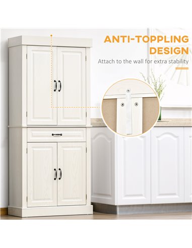 HOMCOM Kitchen Cupboard with 4 Doors, Freestanding Storage Cabinet with Wide Drawer and Shelves for Living Room, 180cm, White Wo