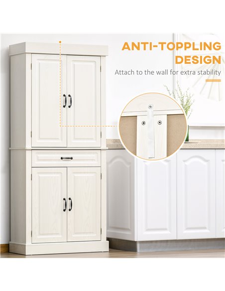 HOMCOM Kitchen Cupboard with 4 Doors, Freestanding Storage Cabinet with Wide Drawer and Shelves for Living Room, 180cm, White Wo - pic 43271 | FastDaddyshop