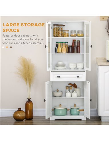 HOMCOM Kitchen Cupboard, Freestanding Storage Cabinet, White 835-926V80WT
