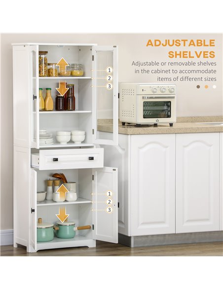 HOMCOM Kitchen Cupboard, Freestanding Storage Cabinet with 2 Adjustable Shelves, Drawer and Glass Door for Living Room, Dining R - pic 43279 | FastDaddyshop