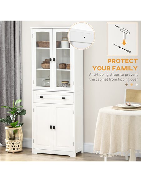 HOMCOM Kitchen Cupboard, Freestanding Storage Cabinet with 2 Adjustable Shelves, Drawer and Glass Door for Living Room, Dining R - pic 43280 | FastDaddyshop
