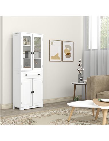HOMCOM Kitchen Cupboard, Freestanding Storage Cabinet with 2 Adjustable Shelves, Drawer and Glass Door for Living Room, Dining R