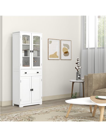 HOMCOM Kitchen Cupboard, Freestanding Storage Cabinet with 2 Adjustable Shelves, Drawer and Glass Door for Living Room, Dining R - pic 43281 | FastDaddyshop