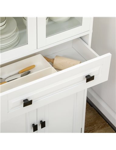 HOMCOM Kitchen Cupboard, Freestanding Storage Cabinet with 2 Adjustable Shelves, Drawer and Glass Door for Living Room, Dining R