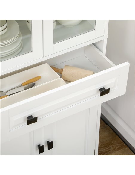 HOMCOM Kitchen Cupboard, Freestanding Storage Cabinet with 2 Adjustable Shelves, Drawer and Glass Door for Living Room, Dining R - pic 43282 | FastDaddyshop