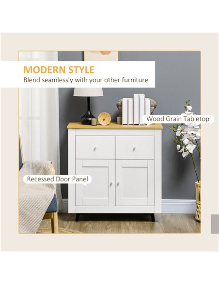 HOMCOM Sideboard Cabinet, Modern Kitchen Cupboard with Double Doors and Drawers for Dining Room, Living Room and Entryway, White - pic 43305 | FastDaddyshop