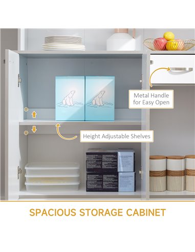 HOMCOM Kitchen Cupboard, Freestanding Kitchen Storage Cabinet with 6 Doors, Drawer, Adjustable Shelves and Open Countertop for D