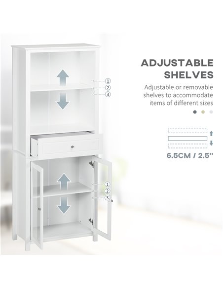 HOMCOM Kitchen Cupboard, Pantry Storage Cabinet w/ Tempered Glass Doors, Drawer, Open Shelf, Adjustable Shelves, 181.5 cm, White - pic 43342 | FastDaddyshop