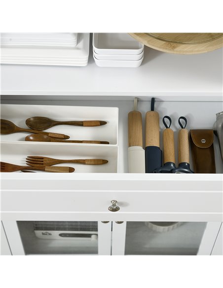 HOMCOM Kitchen Cupboard, Pantry Storage Cabinet w/ Tempered Glass Doors, Drawer, Open Shelf, Adjustable Shelves, 181.5 cm, White - pic 43345 | FastDaddyshop
