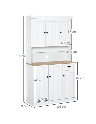 HOMCOM Modern Kitchen Cupboard, Kitchen Storage Cabinet with Microwave Oven Countertop, Drawer, White 835-112V83WT