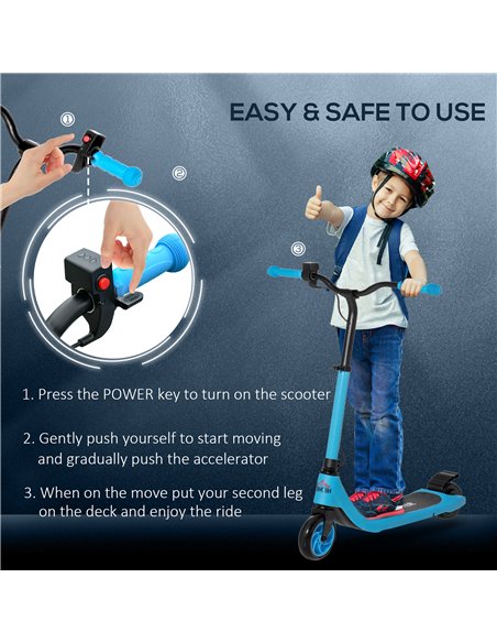 HOMCOM Electric Scooter, 120W Motor E-Scooter w/ Battery Display, Adjustable Height, Rear Brake for Ages 6+ Years - Blue - pic 4335 | FastDaddyshop