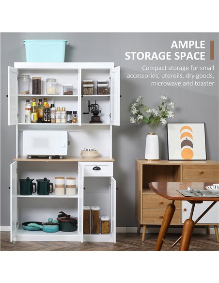 HOMCOM Modern Kitchen Cupboard, Kitchen Storage Cabinet with Microwave Oven Countertop, Drawer, White 835-112V83WT - pic 43351 | FastDaddyshop