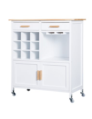 HOMCOM Rolling Kitchen Cart Sideboard Storage Cabinet Trolley, White & Pine 801-008WT