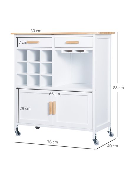 HOMCOM Rolling Kitchen Cart Sideboard Storage Cabinet Trolley, White & Pine 801-008WT - pic 43358 | FastDaddyshop