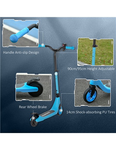 HOMCOM Electric Scooter, 120W Motor E-Scooter w/ Battery Display, Adjustable Height, Rear Brake for Ages 6+ Years - Blue - pic 4336 | FastDaddyshop