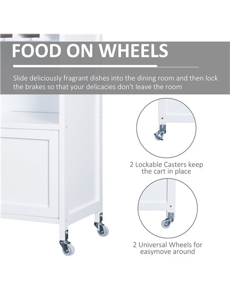 HOMCOM Rolling Kitchen Cart Sideboard Island Portable Serving Utility Storage Display Cabinet Trolley Wood Drawers w/Doors on Wh - pic 43361 | FastDaddyshop