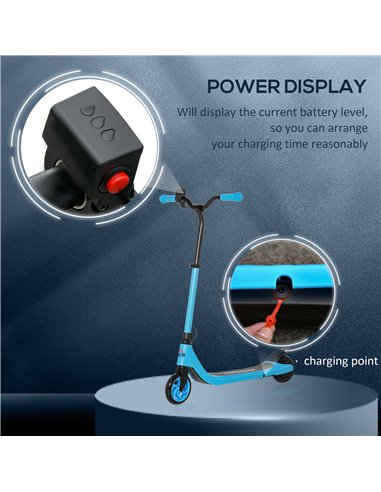 HOMCOM Electric Scooter, 120W Motor E-Scooter w/ Battery Display, Adjustable Height, Rear Brake for Ages 6+ Years - Blue