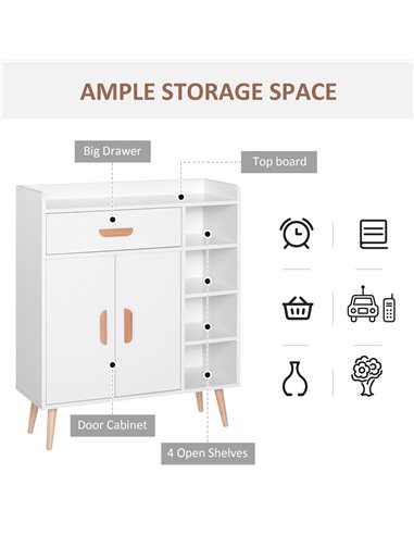 HOMCOM Sideboard Side Cabinet Floor Cupboard with Storage Drawer for Hallway, Kitchen, Bedroom, Living Room, White 837-018WT
