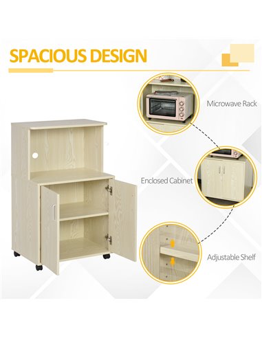 HOMCOM Microwave Stand, Modern Kitchen Storage Unit, Oak Brown 835-258AK