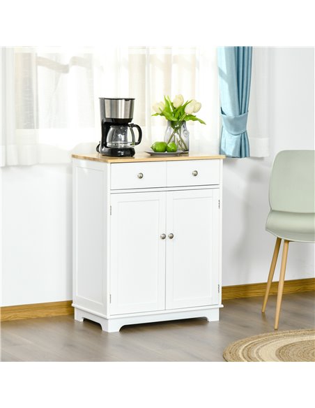 HOMCOM Kitchen Floor Cabinet Side Storage Cupboard, Nature Wood & White 835-144 - pic 43402 | FastDaddyshop