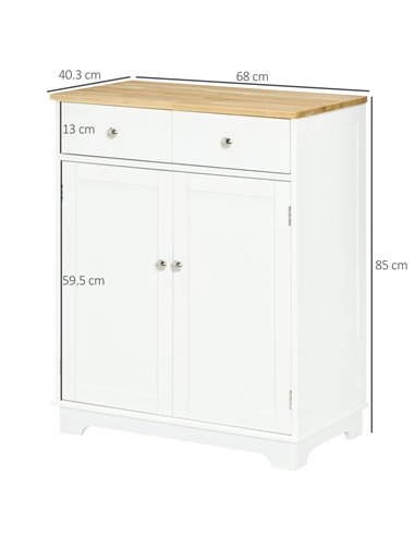 HOMCOM Kitchen Floor Cabinet Side Storage Cupboard, Nature Wood & White 835-144