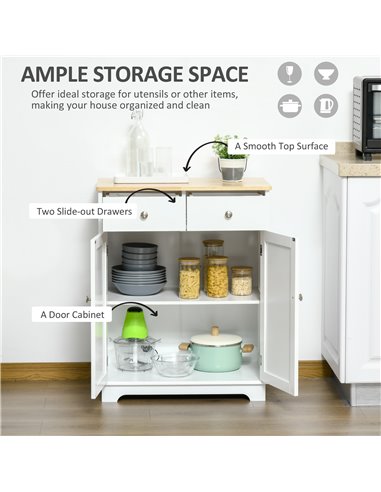 HOMCOM Kitchen Floor Cabinet Side Storage Cupboard, Nature Wood & White 835-144
