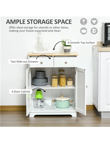 HOMCOM Kitchen Floor Cabinet Side Storage Cupboard, Nature Wood & White 835-144 - pic 43404 | FastDaddyshop