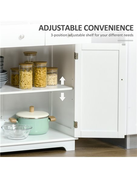 HOMCOM Kitchen Floor Cabinet Side Storage Cupboard Multi-use Sideboard Table with Solid Wood Top, Adjustable Shelf Drawer for Di - pic 43406 | FastDaddyshop