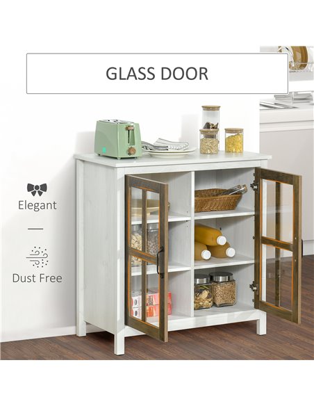 HOMCOM Kitchen Sideboard, Glass Door Storage Cabinet, Accent Cupboard with Adjustable Shelf for Dining Room, Living Room, Distre - pic 43434 | FastDaddyshop