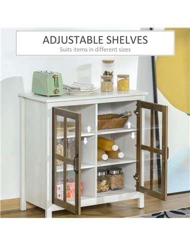 HOMCOM Kitchen Sideboard, Glass Door Storage Cabinet, Accent Cupboard with Adjustable Shelf for Dining Room, Living Room, Distre