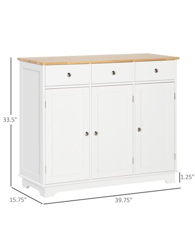 HOMCOM Modern Sideboard with Rubberwood Top, White 835-511WT