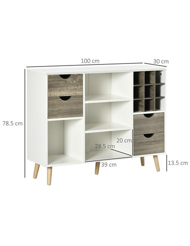 HOMCOM Modern Kitchen Sideboard, Buffet Table, White & Grey 835-541