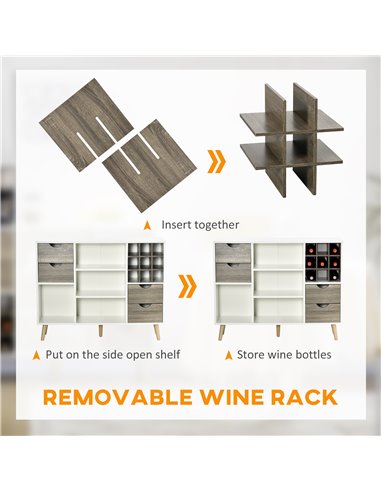 HOMCOM Modern Kitchen Sideboard, Buffet Table with Removable Wine Rack, Drawers and Open Compartments for Living Room, Dining Ro