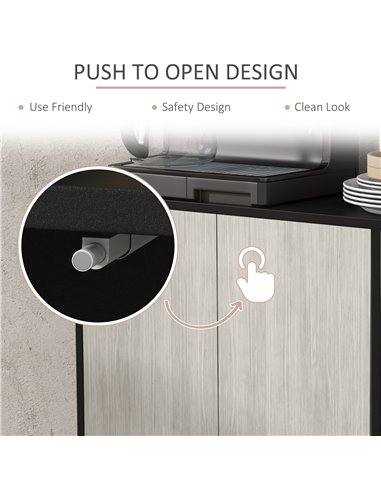 HOMCOM Kitchen Sideboard Storage Cabinet for Living Room with Adjustable Shelves 4 Doors and Pine Wood Legs Black 83A-061V80BK