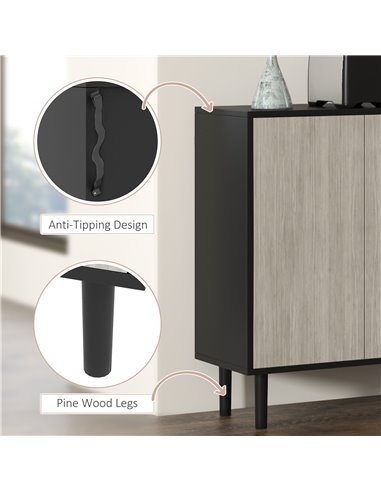 HOMCOM Kitchen Sideboard Storage Cabinet for Living Room with Adjustable Shelves 4 Doors and Pine Wood Legs Black 83A-061V80BK