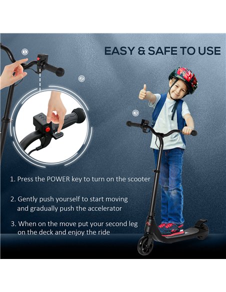 HOMCOM Electric Scooter, 120W Motor E-Scooter w/ Battery Display, Adjustable Height, Rear Brake for Ages 6+ Years - Black - pic 4351 | FastDaddyshop