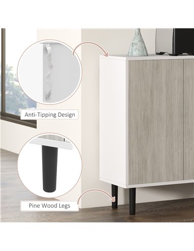 HOMCOM Kitchen Sideboard Storage Cabinet for Living Room with Adjustable Shelves 4 Doors and Pine Wood Legs White 83A-061V80GY