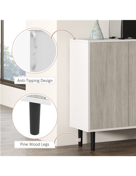 HOMCOM Kitchen Sideboard Storage Cabinet for Living Room with Adjustable Shelves 4 Doors and Pine Wood Legs White 83A-061V80GY - pic 43515 | FastDaddyshop