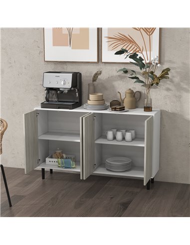 HOMCOM Kitchen Sideboard Storage Cabinet for Living Room with Adjustable Shelves 4 Doors and Pine Wood Legs White 83A-061V80GY
