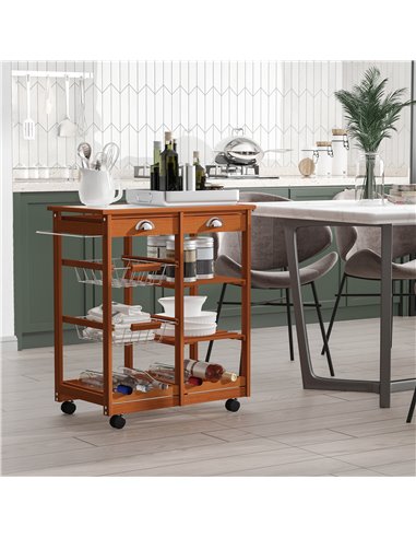 Homcom Wooden Kitchen Trolley Cart Drawers, Honey Colour 05-0020
