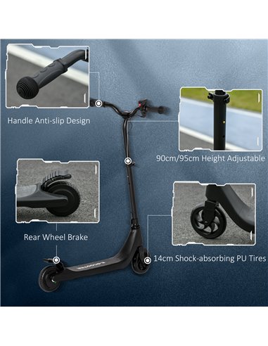 HOMCOM Electric Scooter, 120W Motor E-Scooter w/ Battery Display, Adjustable Height, Rear Brake for Ages 6+ Years - Black